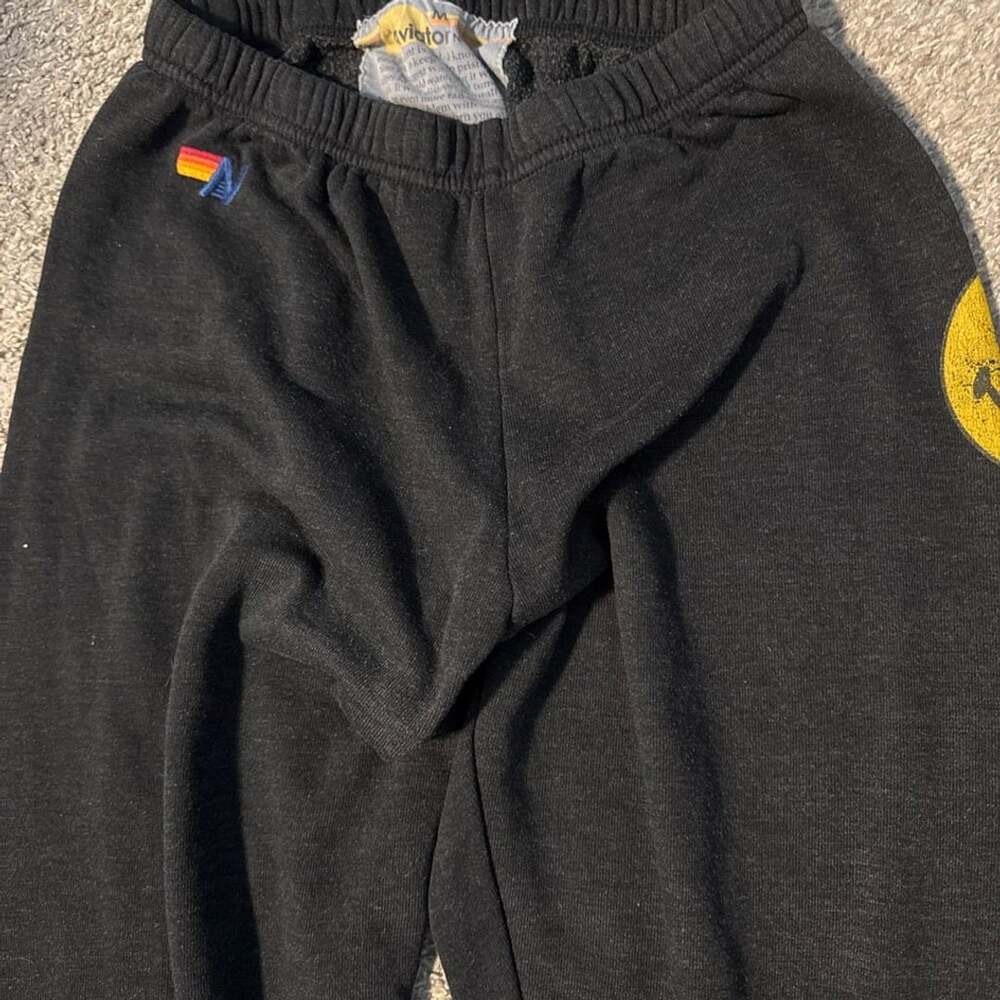 Aviator Nation Smiley Face Sweatpants Size M Black
